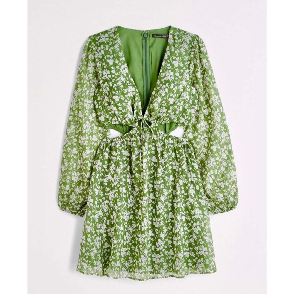 Abercrombie & Fitch Long Sleeve Cut Out Mini Dress size Small Tall Floral Ditsy